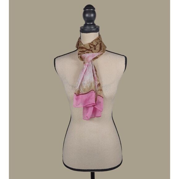 Animal Print and Pink Floral Polyester Chiffon Scarf 13" x 57" - Picture 1 of 6